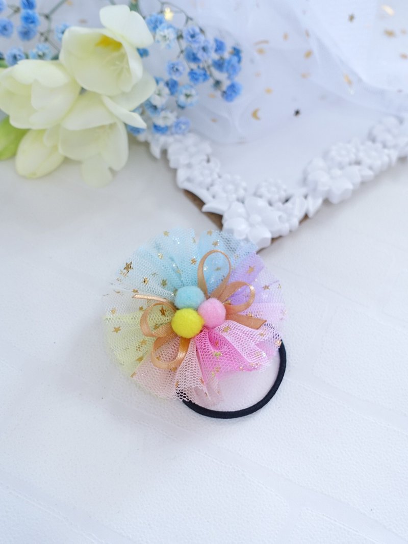 渐变七彩网纱毛毛球发夹 发圈 儿童头饰 - 发饰 - 其他材质 