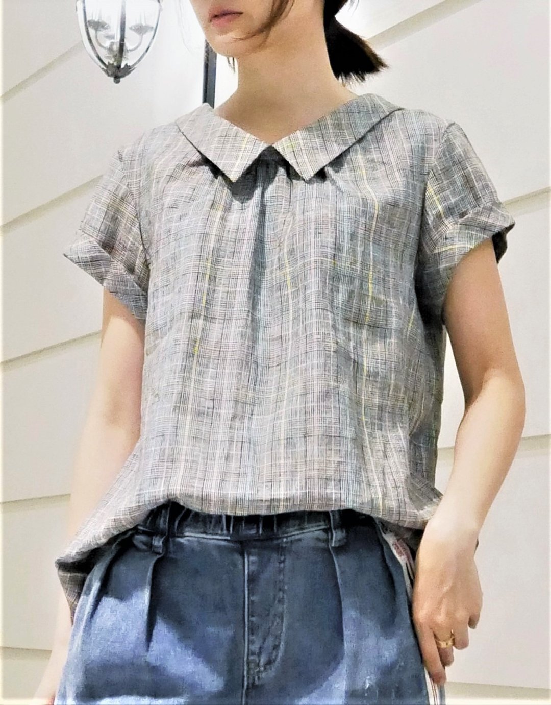 MIT 格纹后绑带蝴蝶结上衣(R7023A) - 女装上衣 - 棉 黑色