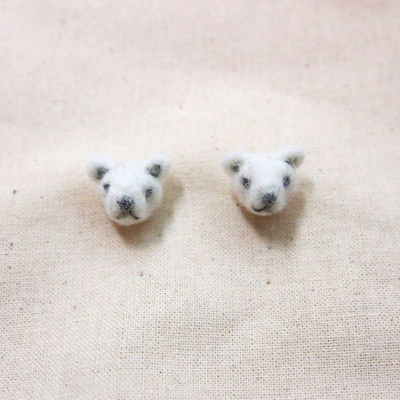 S e a M a d e 动物系列 ♥ 北极熊 耳环 可爱 羊毛毡 - 耳环/耳夹 - 羊毛 白色