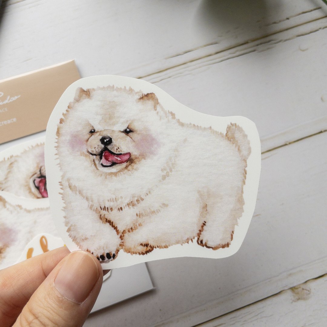 宠物贴纸-松狮犬入水彩贴纸组 珠光防水贴纸 - 贴纸 - 纸 咖啡色