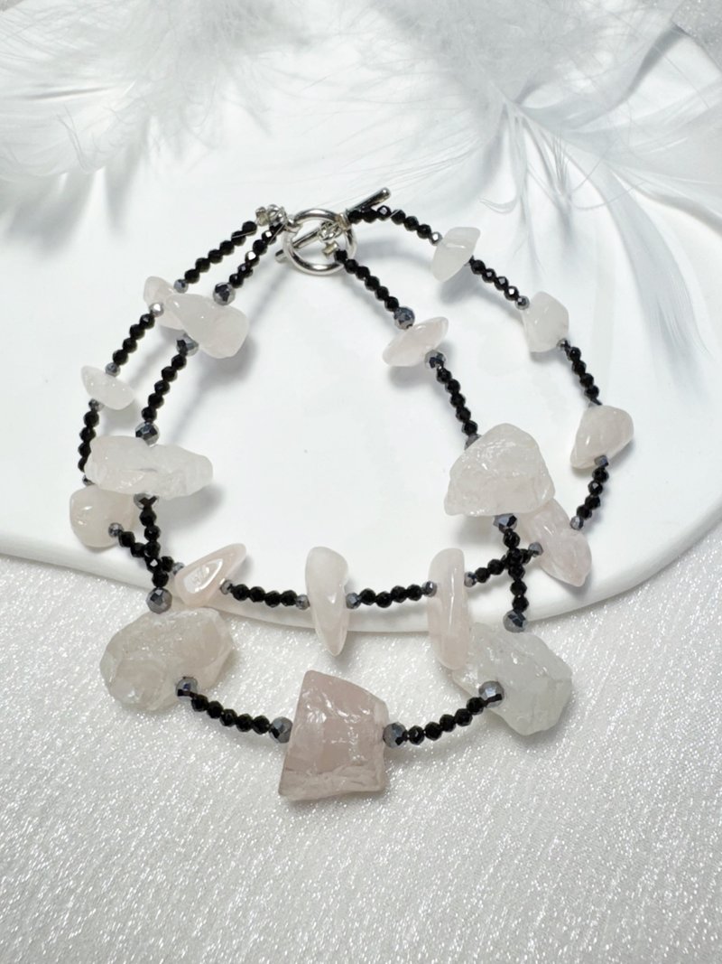 【FONG 】温柔守护 - 原矿粉晶 × 黑尖晶能量双手链 - 手链/手环 - 水晶 
