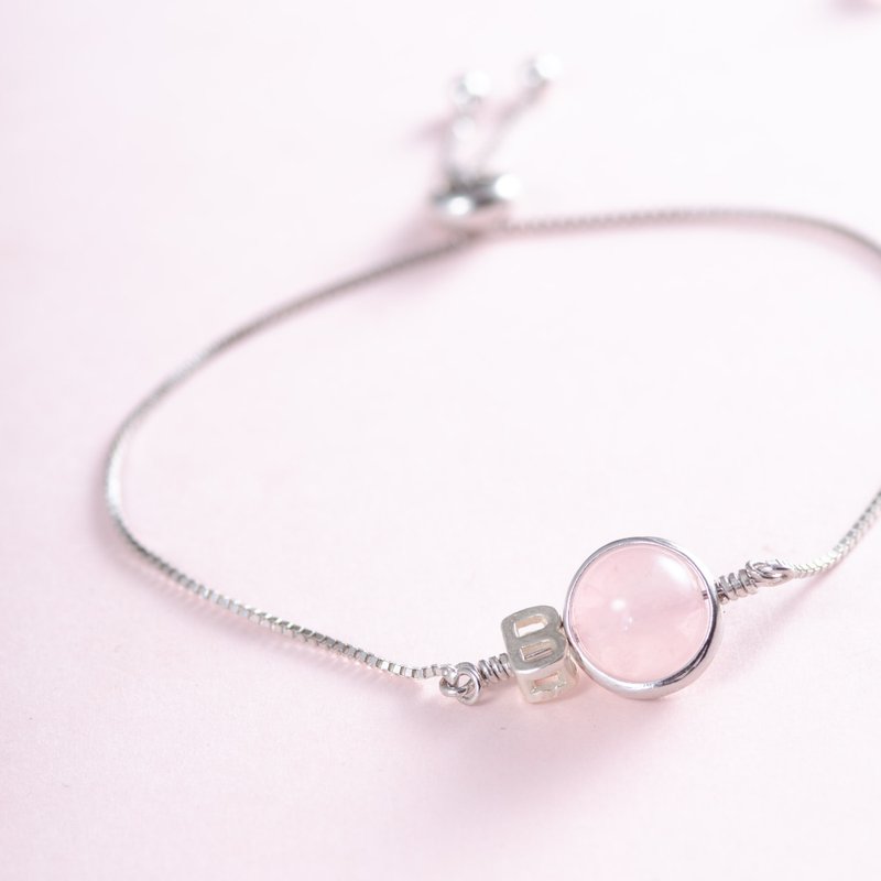 粉水晶925纯银手链 | 十月诞生石  天然水晶手链礼盒刻字生日礼物 - 手链/手环 - 水晶 粉红色