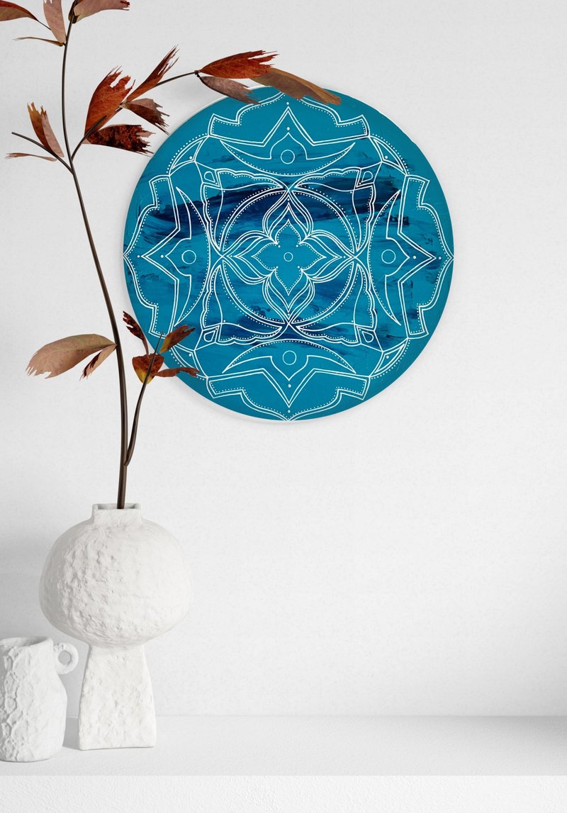 White mandala Spiritual blue wall art Symmetrical pattern Meditation yoga art - 墙贴/壁贴 - 压克力 蓝色