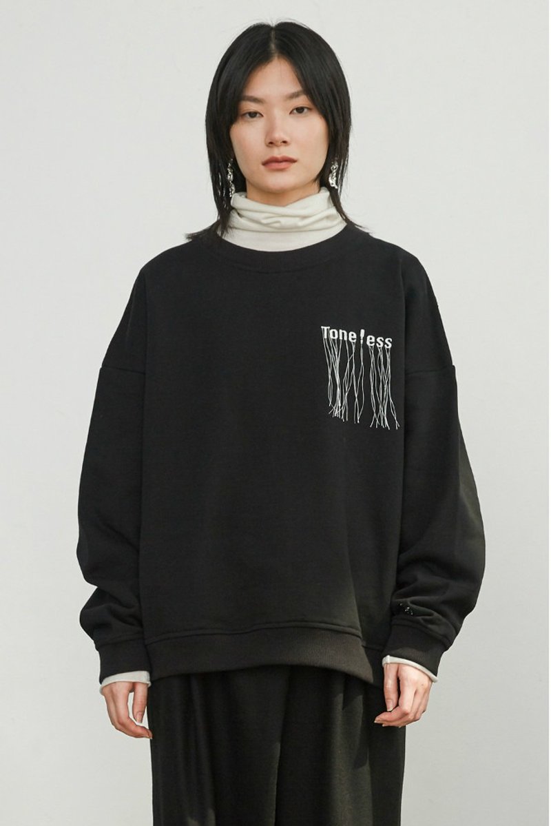 黑色 Toneless三色 乐队刺绣套头卫衣 秋冬加绒男女同款长袖大学T - 中性连帽卫衣/T 恤 - 棉．麻 黑色