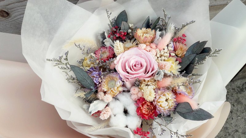 与实花||春日黛安娜 干燥花 永生花 花束 捧花 母亲节 - 植栽/盆栽 - 植物．花 粉红色