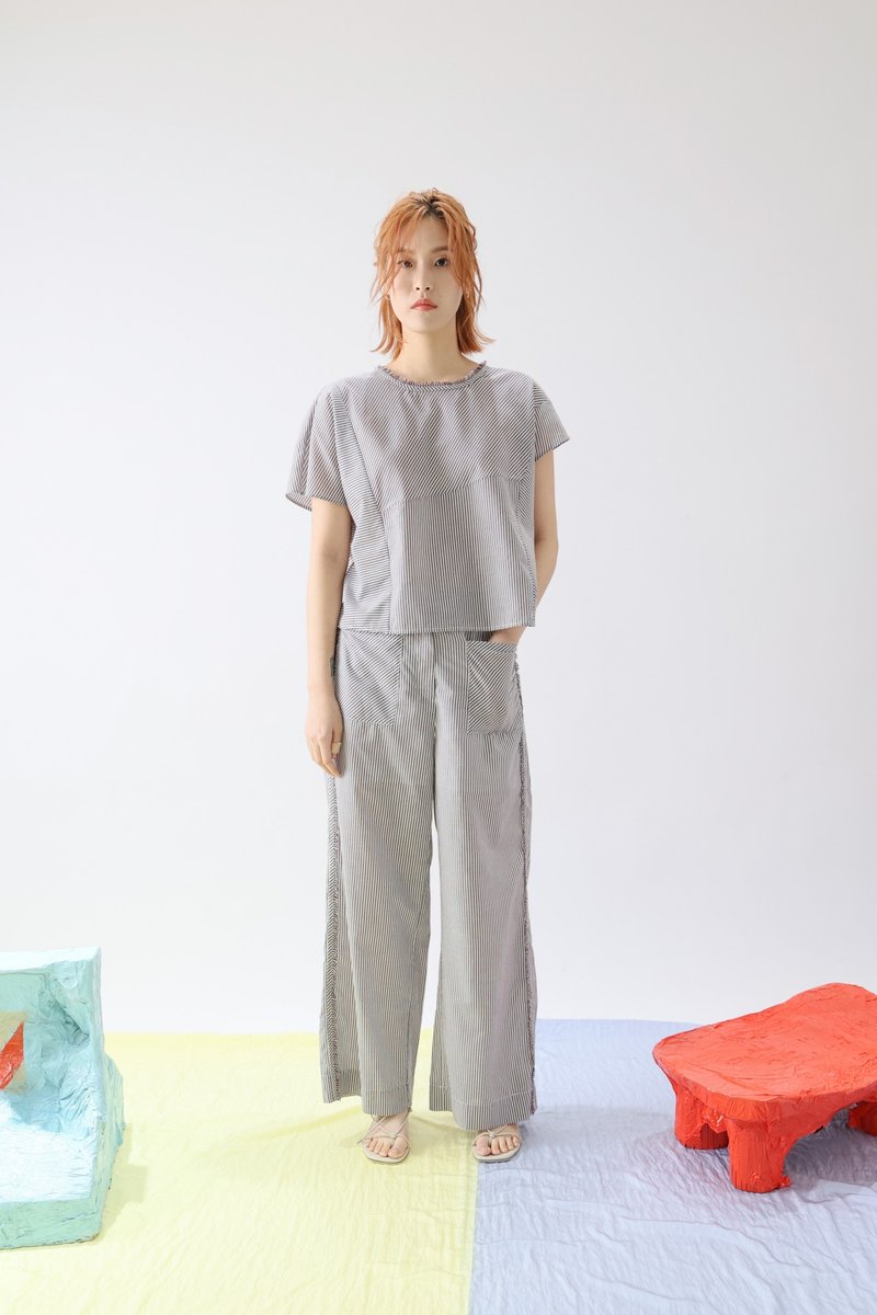 领毛边拼接上衣 - 女装上衣 - 棉．麻 