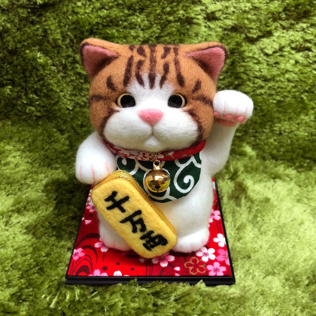 圆润招财猫 /啡虎纹猫 - 摆饰 - 羊毛 