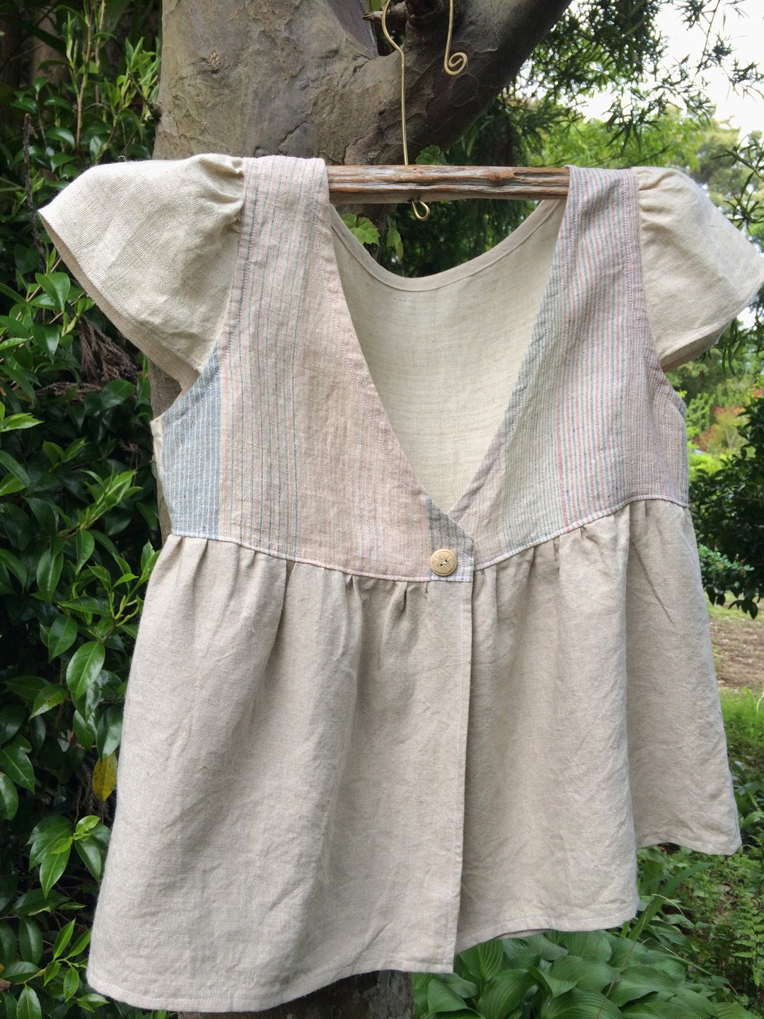 Hand-woven hemp and front linen blouse LH-3 - 女装上衣 - 棉 