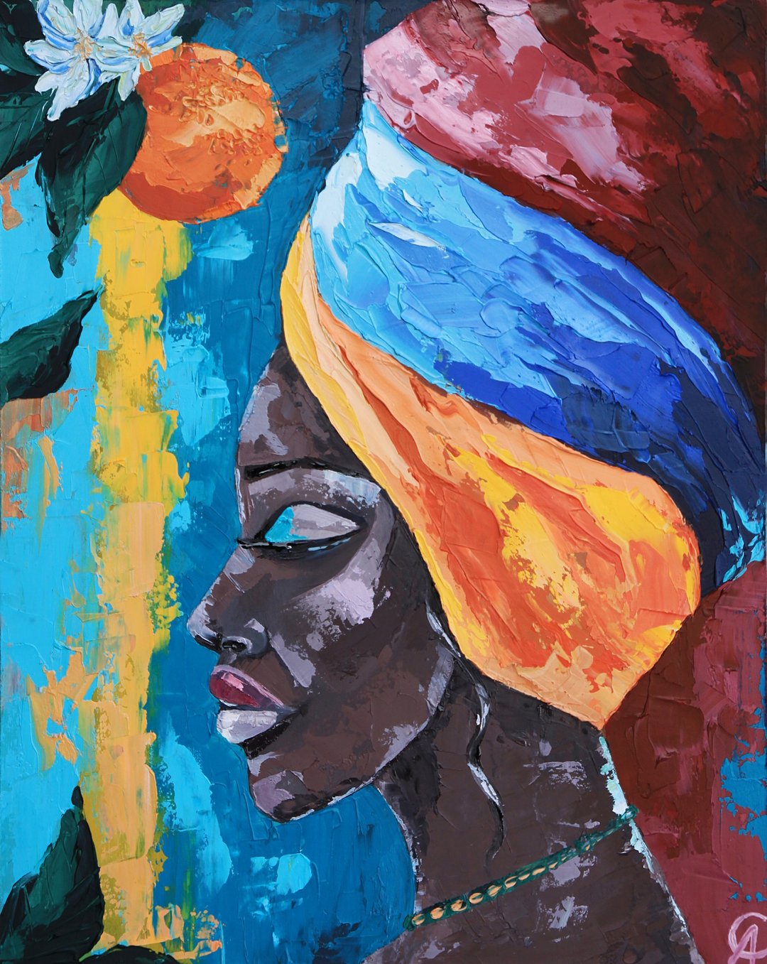 African Woman Painting Black Original Art Africa Wall Art Impasto Artwork Oi - 海报/装饰画/版画 - 其他材质 蓝色