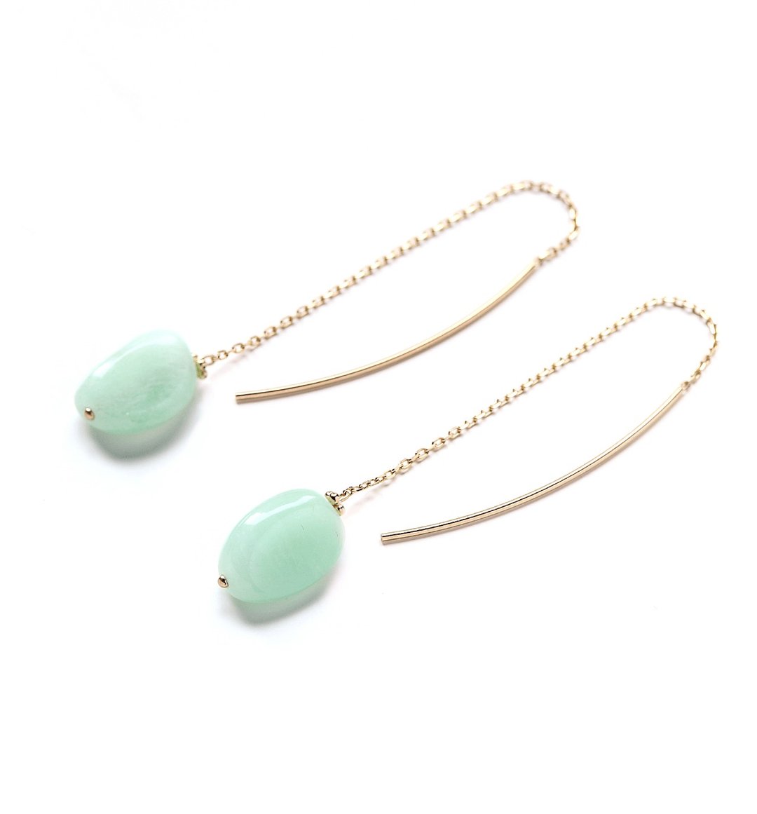 K10 One Green Felspar (Tumble) American Earrings ~ CRASPEDIA GLOBOSA ~ - 耳环/耳夹 - 宝石 绿色