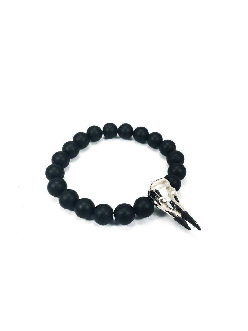 Crow Skull in White Bronze Matt Onyx Beads Bracelet. - 手链/手环 - 其他金属 