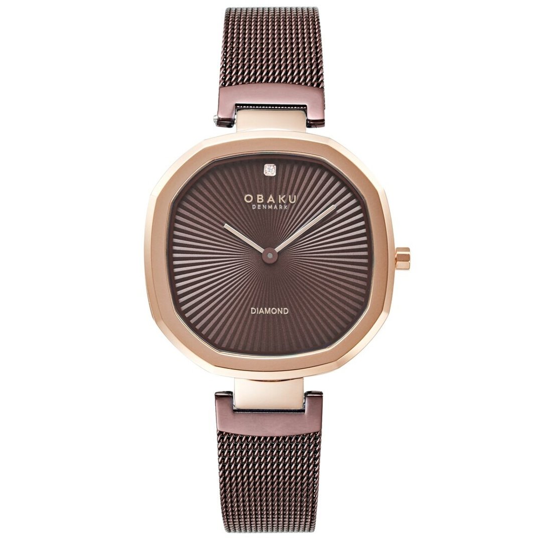 OBAKU 八角哲学淑女晶钻腕表-深咖X玫瑰金-V277LXVNMN-32mm - 女表 - 不锈钢 咖啡色