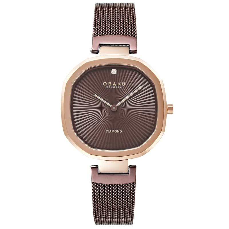 OBAKU 八角哲学淑女晶钻腕表-深咖X玫瑰金-V277LXVNMN-32mm - 女表 - 不锈钢 咖啡色