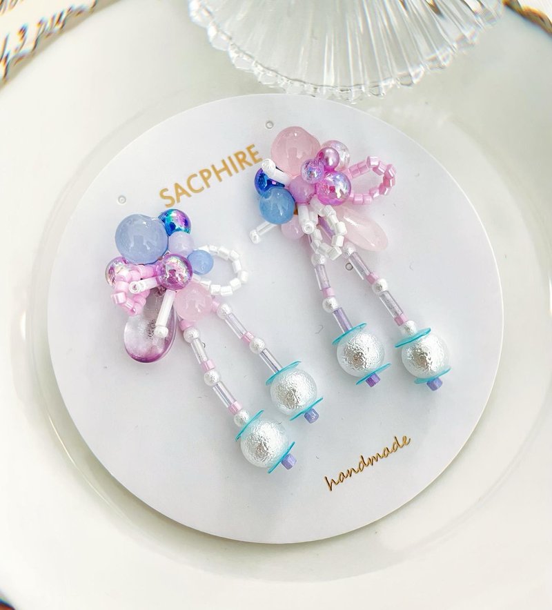 马卡龙系列 手工串珠 梦幻 浪漫 泡泡 甜美 耳环 - 耳环/耳夹 - 其他材质 多色