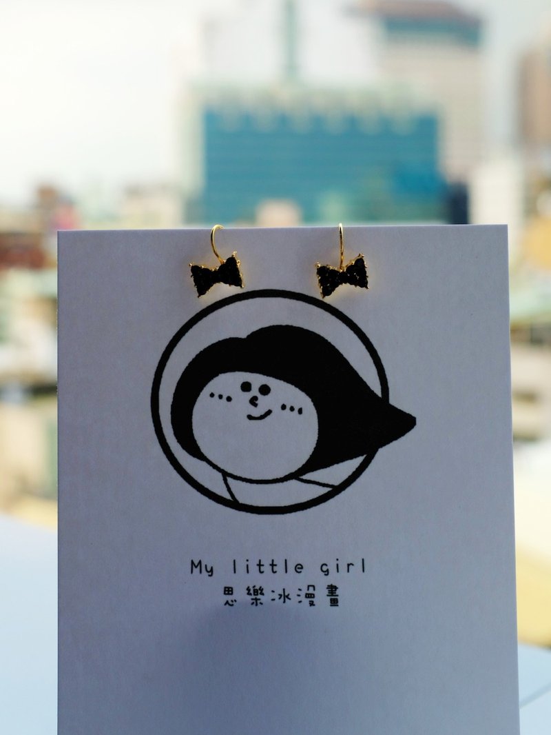 蝴蝶结夹式耳环 - 黑色 - 耳环/耳夹 - 其他金属 白色