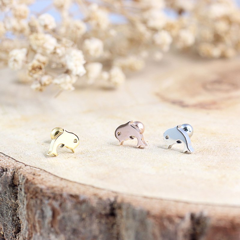 雀耀海豚耳环 - 耳环/耳夹 - 不锈钢 银色