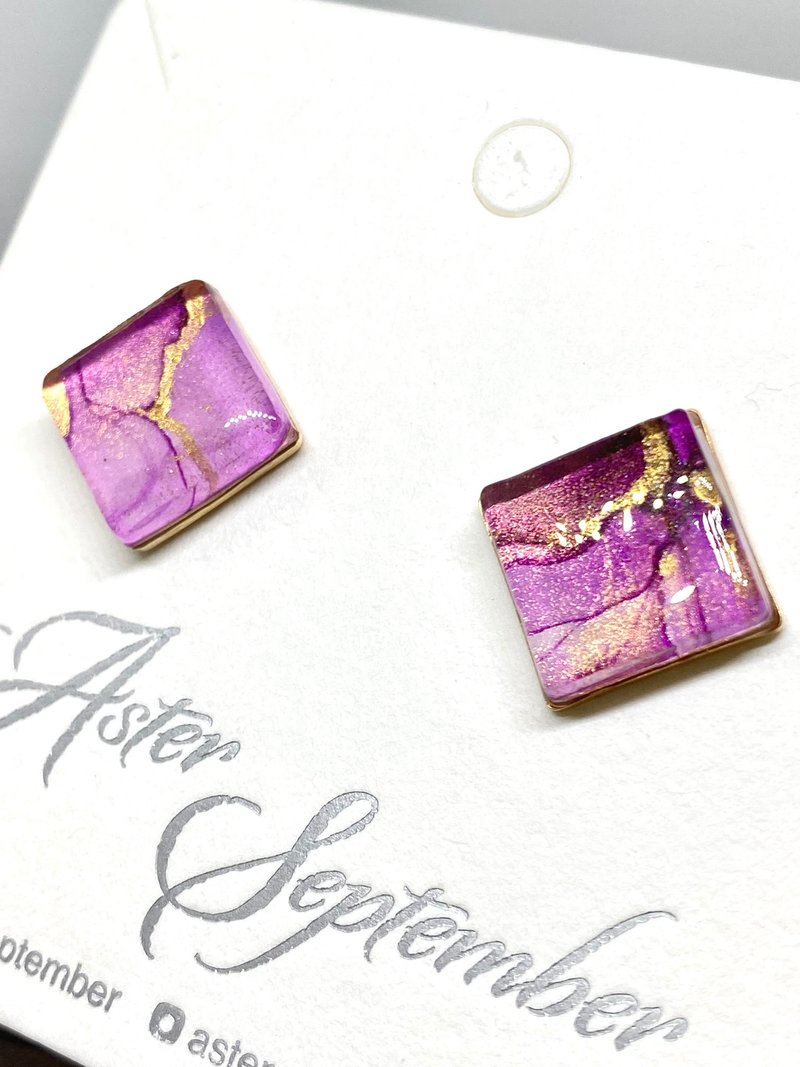 酒精墨水画耳环 ~ 中 - 耳环/耳夹 - 树脂 多色