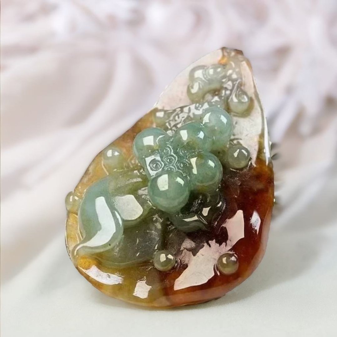 冰三彩翡翠莲花 | 天然缅甸玉翡翠A货 |  送礼 - 项链 - 玉石 多色