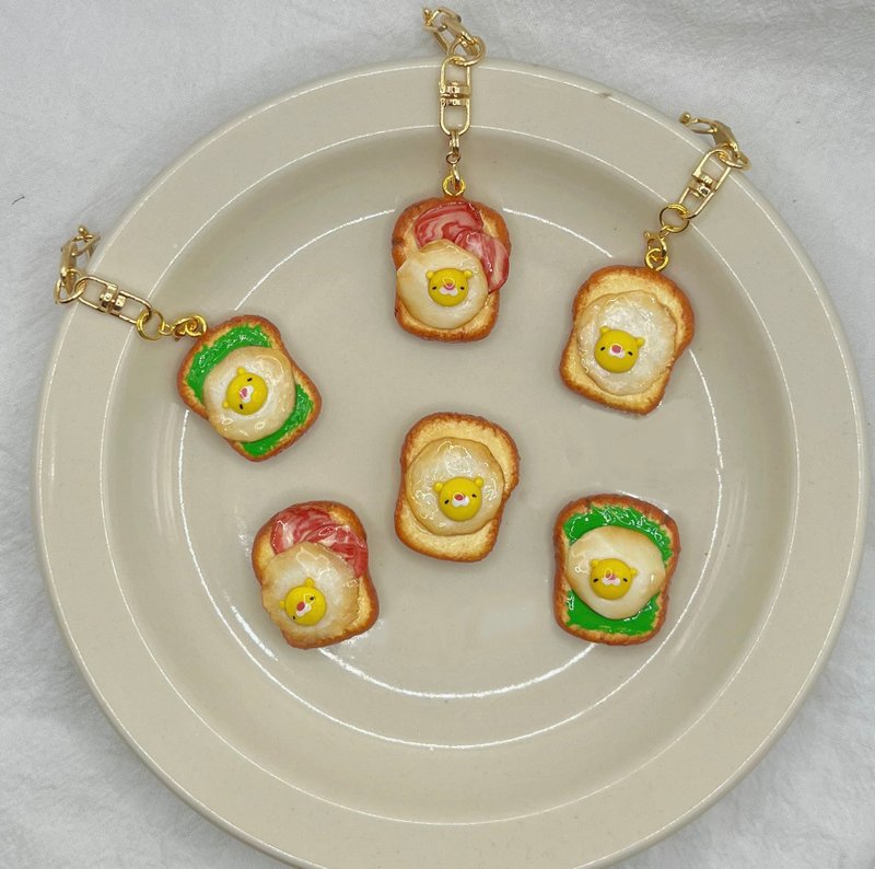 【玫泥手作】小狮吐司钥匙圈/冰箱贴-原味/火腿/酪梨 - 钥匙链/钥匙包 - 粘土 白色