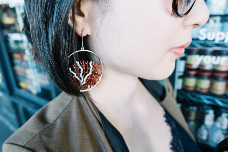 红色 礁石派对系列 珊瑚耳环 - 耳环/耳夹 - 纯银 红色