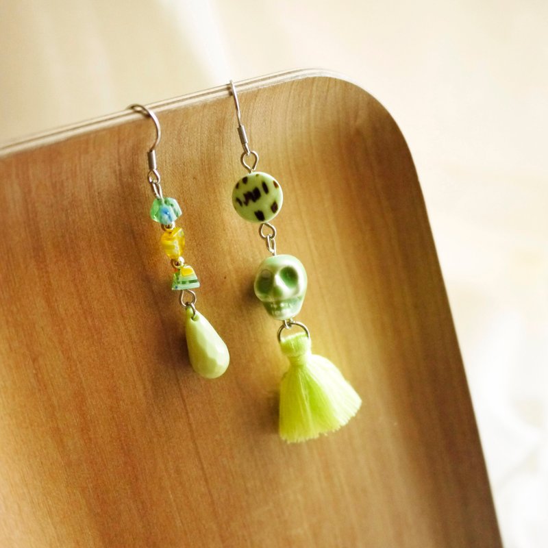 骷髅头耳环-清新绿 - 耳环/耳夹 - 陶 绿色