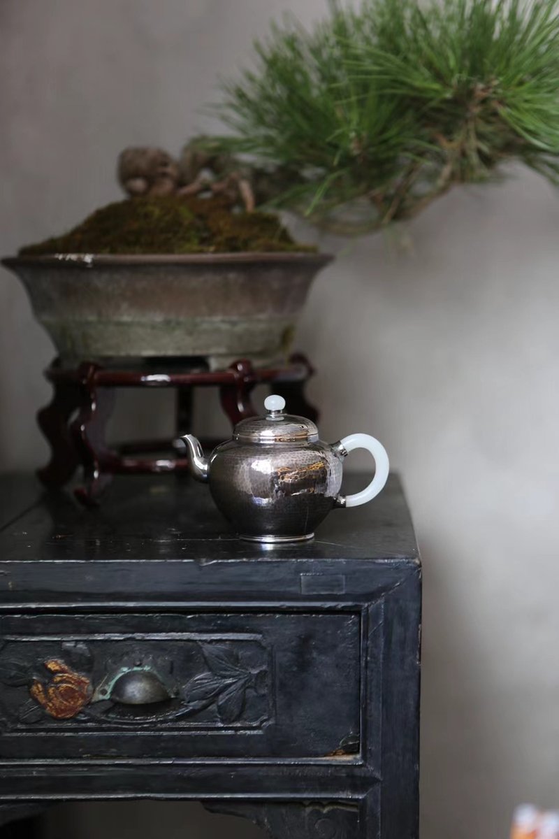 尚帧品 玉把宫灯纯银急须 银壶泡茶壶 纯银9999 纯手工 200cc - 茶具/茶杯 - 纯银 