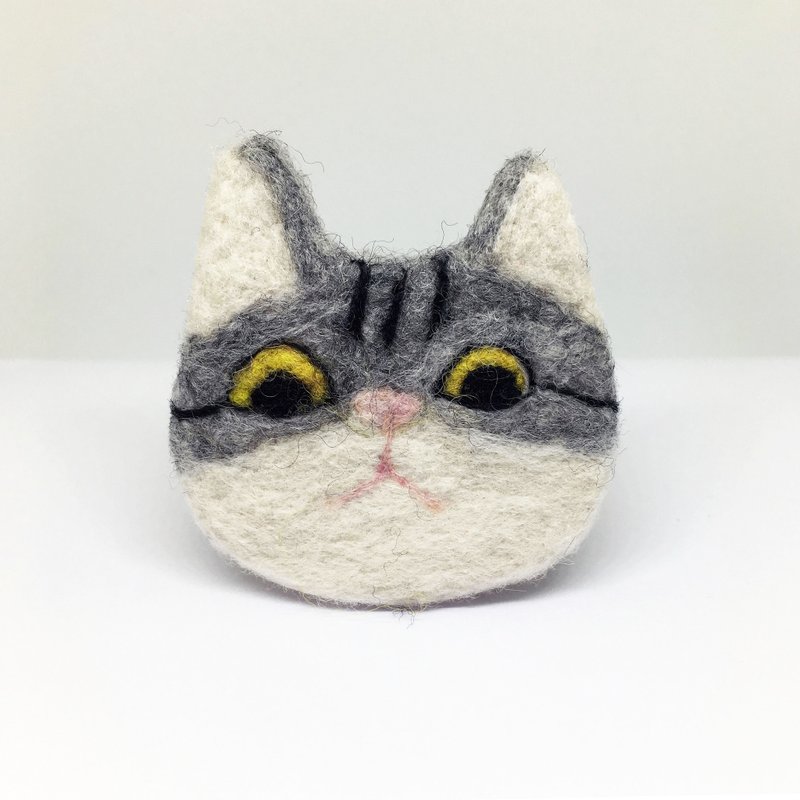 羊毛毡 Q版  猫咪 胸针 - 胸针 - 羊毛 银色