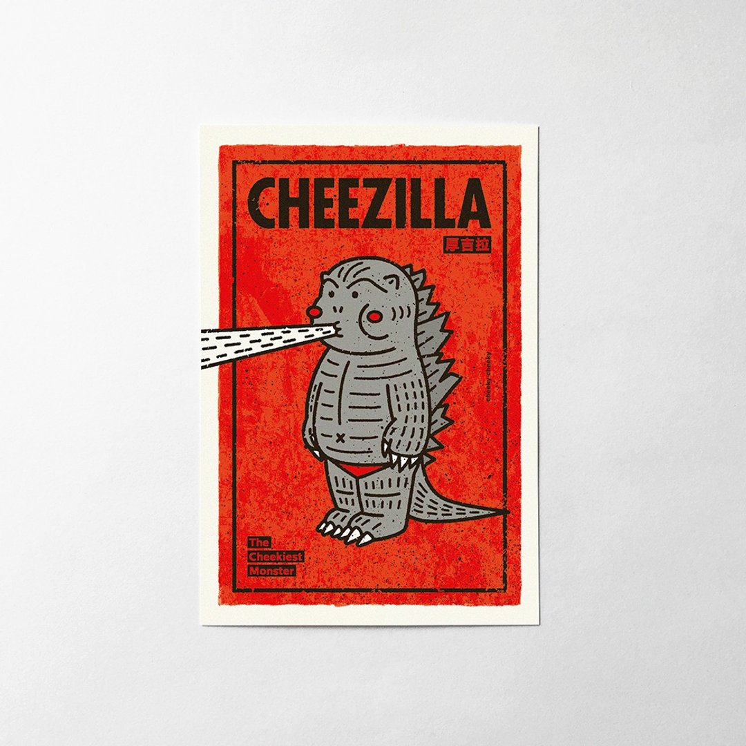 cheeky cheeky 厚吉拉 Cheezilla 明信片 - 卡片/明信片 - 纸 白色