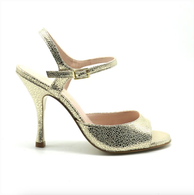 Uno 闪耀金色碎玻璃风 9 厘米高跟鞋 - 高跟鞋 - 真皮 金色