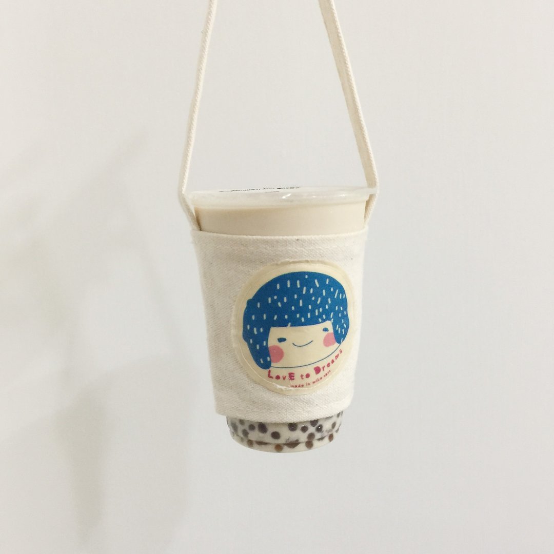小女孩 饮料提袋/杯套-孔雀蓝 - 手提包/手提袋 - 棉 