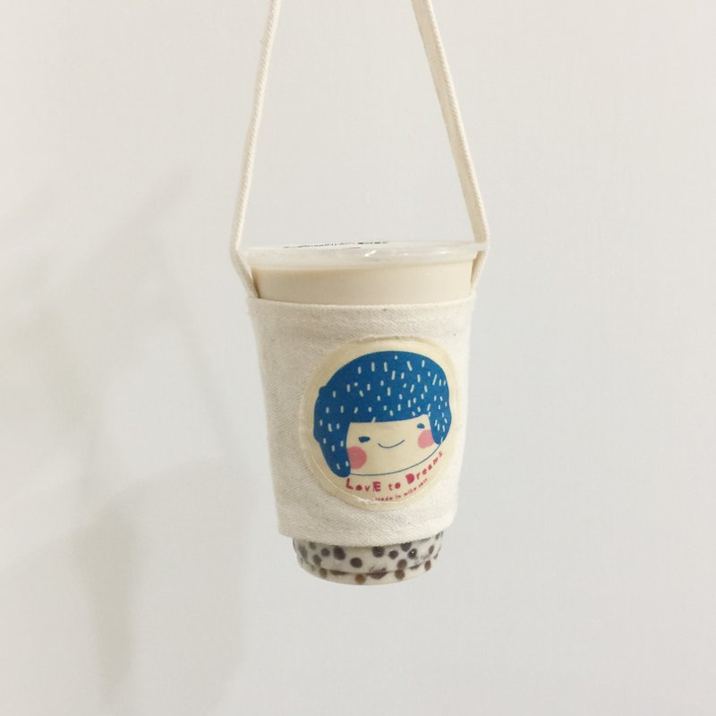 小女孩 饮料提袋/杯套-孔雀蓝 - 手提包/手提袋 - 棉．麻 