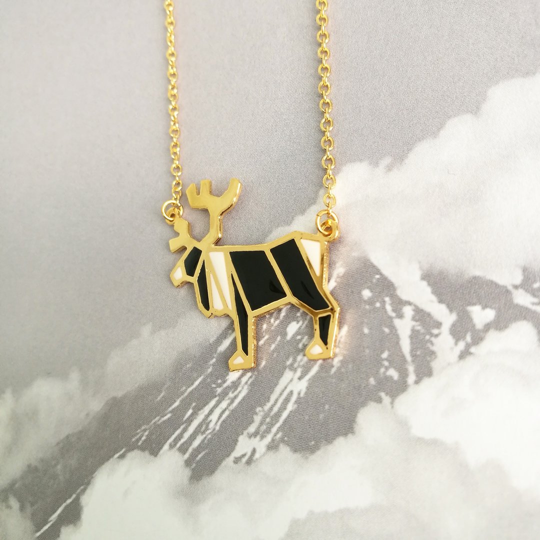 Glorikami Black Moose Origami Necklace - 项链 - 其他金属 黑色