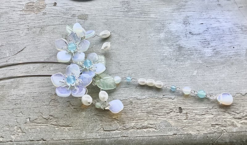 喵手作~蛋白石花钗 - 发饰 - 其他材质 白色