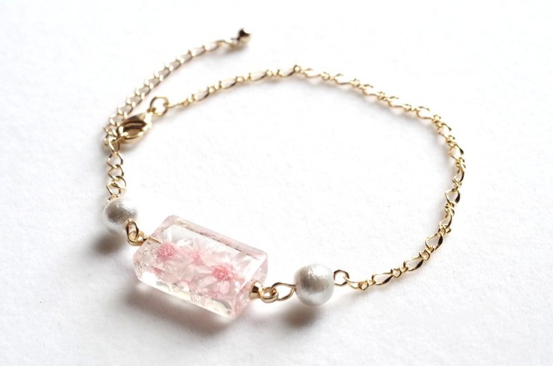 树脂艺术 花朵与棉珍珠 બંગડી・蜜桃粉 - 手链/手环 - 棉．麻 粉红色