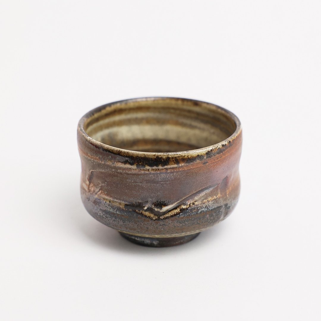 明芽窑 l 柴烧绞胎飞指茶碗 咖啡色 可可红 陶器 陶艺品 搜藏品 T - 茶具/茶杯 - 陶 红色