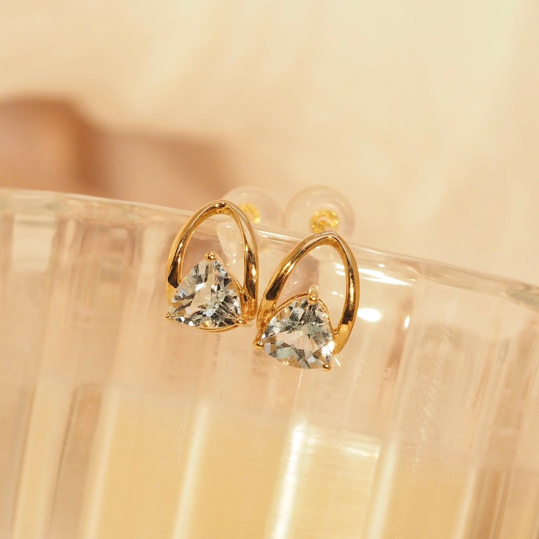 18K金海蓝宝石耳环 18K Gold The Aquamarine Trillion Earrings - 耳环/耳夹 - 贵金属 