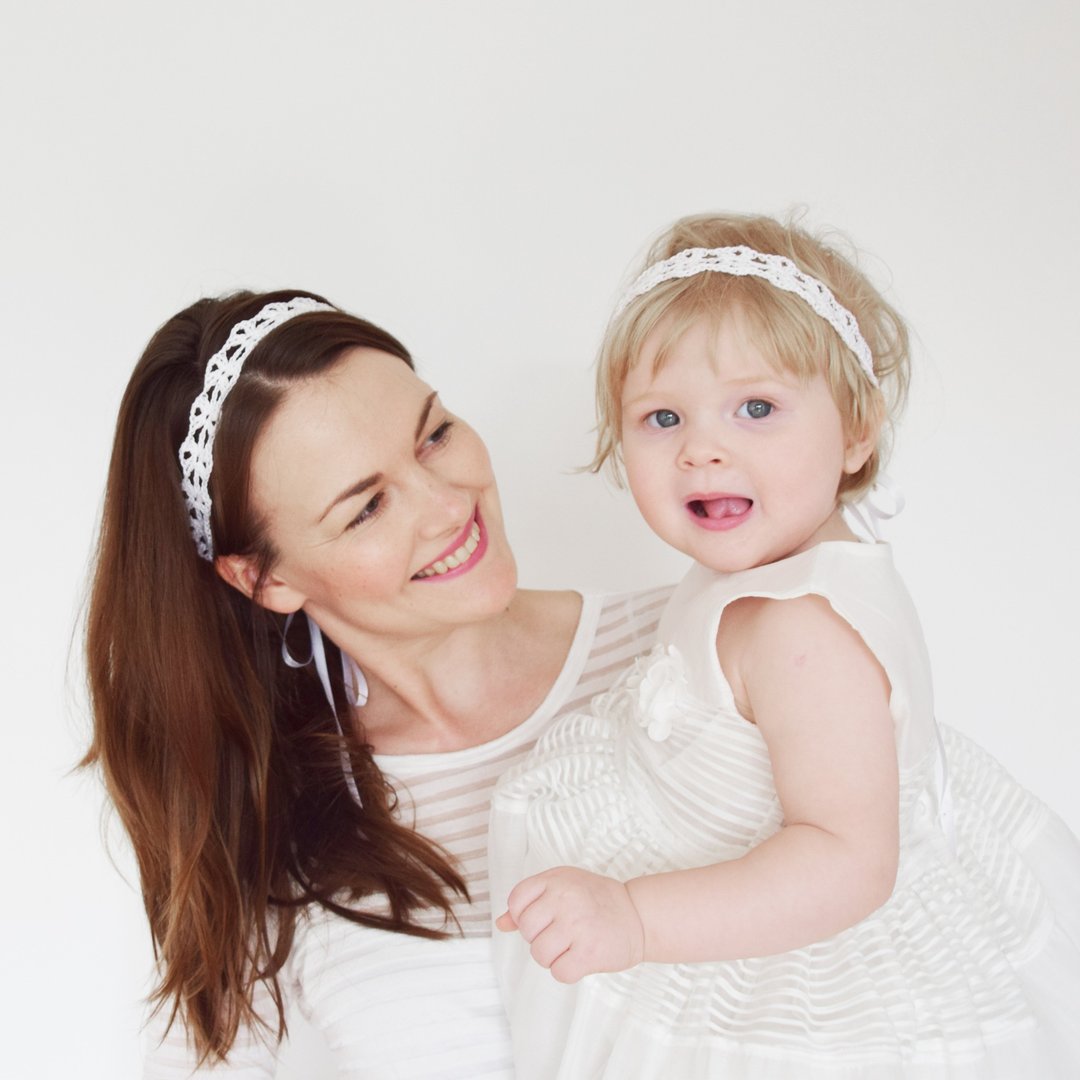 White Mommy and Me Headbands, Mother Daughter Headband Set of 2, Linen Lace Crochet Headbands for Mommy and Baby Girl - Headband Set for Mothers and Daughters - 发饰 - 其他材质 白色