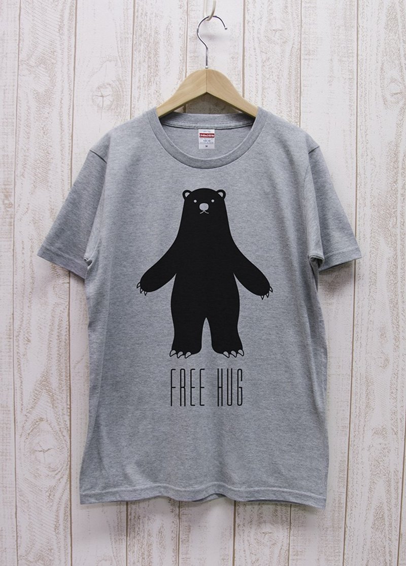FREE HUG Black Bear Heather Gray / R014-T-GR - 中性连帽卫衣/T 恤 - 棉．麻 灰色