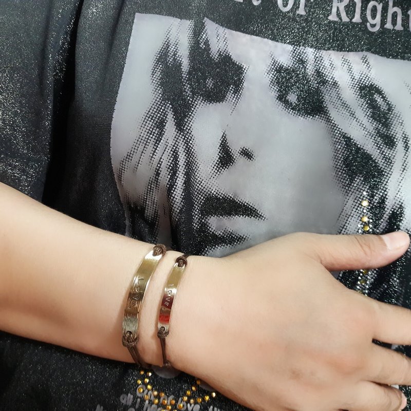 A7+D6整套2件款-纯铜手环对链-御匠专属敲饰-定制敲字-手工DIY - 手链/手环 - 铜/黄铜 金色