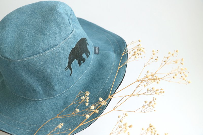 MaryWil双面帅气大帽檐帽-牛仔大象 - 帽子 - 棉．麻 蓝色