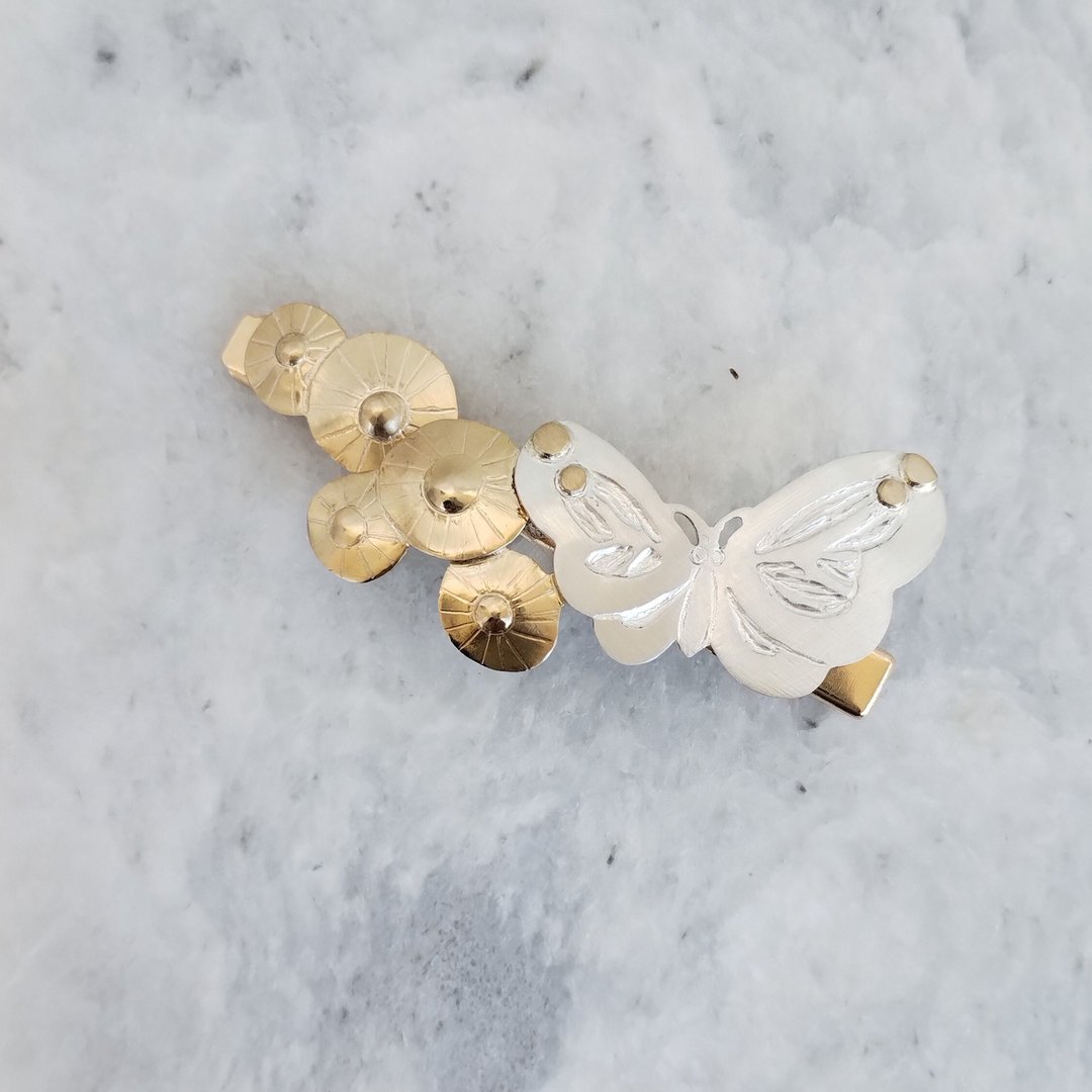 Dandelion and Butterfly Hair Clip Silver 950 / Brass - 发饰 - 铜/黄铜 银色