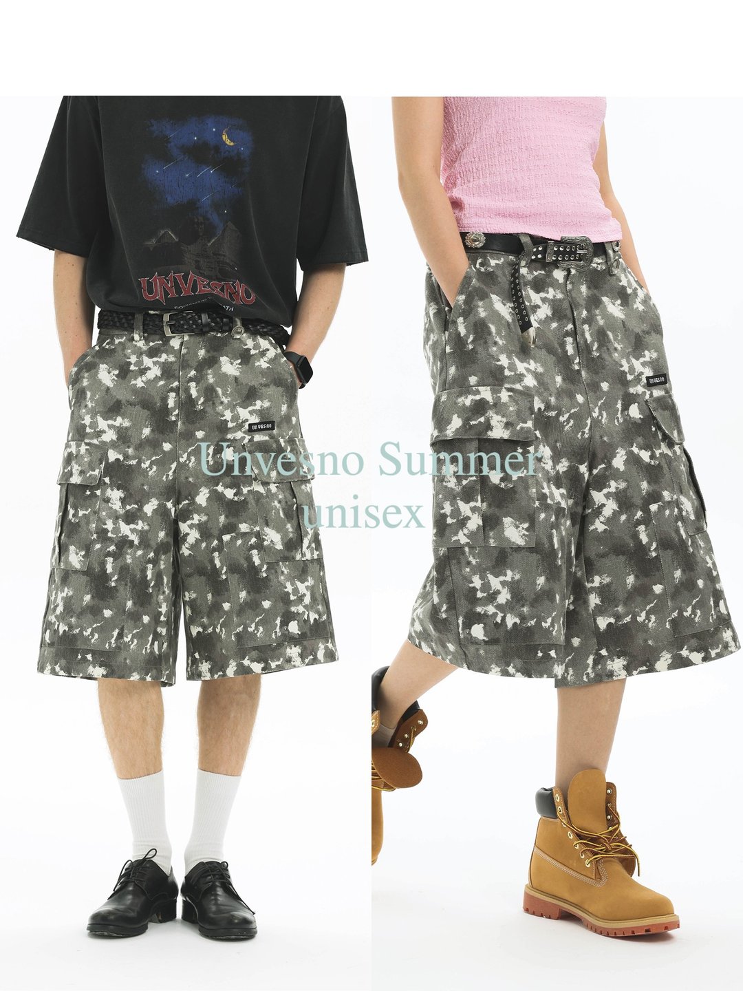 Unvesno(UN) New Vintage户外运动休闲中长款迷彩工装七分裤短裤 - 男士短裤 - 其他材质 