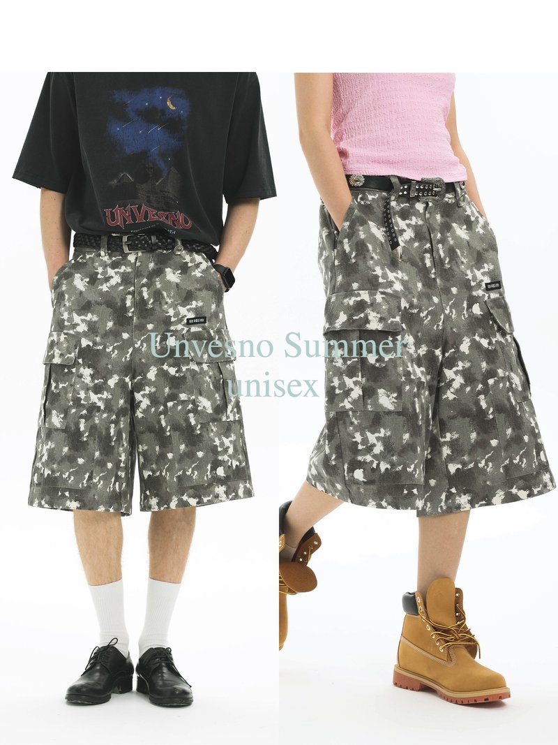 Unvesno(UN) New Vintage户外运动休闲中长款迷彩工装七分裤短裤 - 男士短裤 - 其他材质 