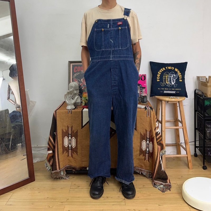 DICKIES 原色牛仔 丹宁 吊带裤 古着 overalls 二手 - 男士长裤 - 棉．麻 蓝色