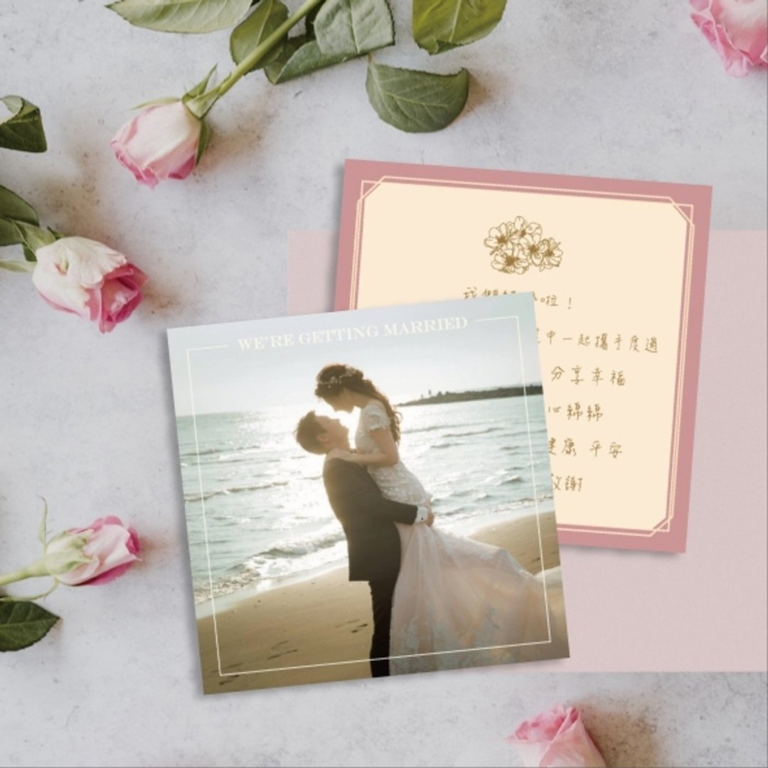 婚纱照满版 双面定制婚礼谢卡9X9结婚谢卡 婚纱谢卡 相片谢卡 - 卡片/明信片 - 纸 多色
