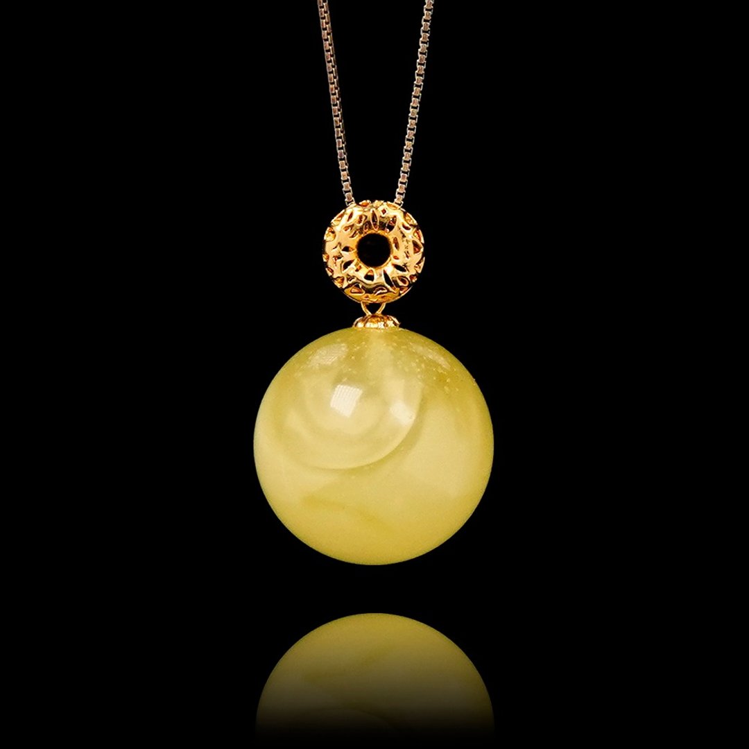 【正佳珠宝】蜜蜡琥珀 顶级白金满蜜 16mm 蜜蜡琥珀吊坠 - 项链 - 半宝石 多色