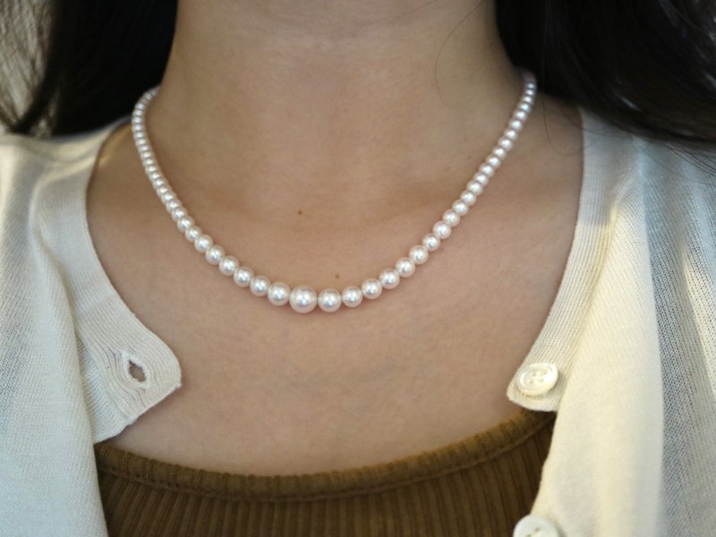 日本直送 3.5-7mm渐变尺寸Akoya珍珠项链 蝴蝶结磁铁扣 海水珍珠 - 项链 - 珍珠 白色