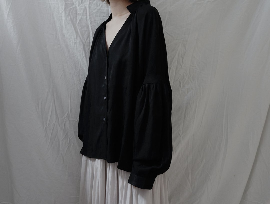 silk linen shirt 丝麻宽松褶皱衬衣 - 女装衬衫 - 丝．绢 黑色