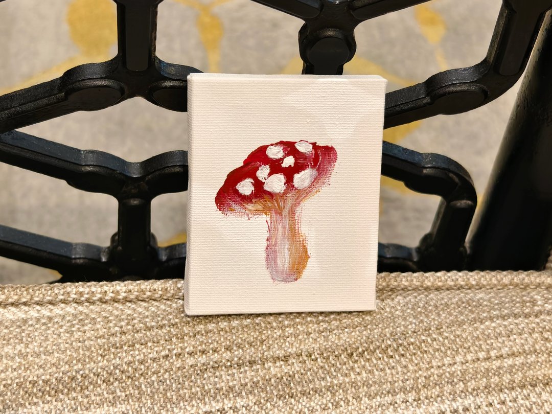 蘑菇/迷你挂画/无框画/压克力水彩画/疗愈画/装饰画 - 海报/装饰画/版画 - 棉．麻 
