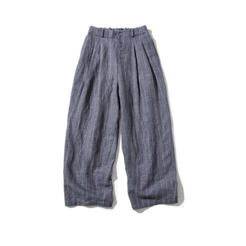 绝对百搭，轻松显瘦的宽裤 条纹高腰裤 灰蓝色 220308-1 - 女装长裤 - 棉．麻 